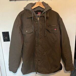 Wrangler Workwear Men's Quilted Lined Work Shirt Jacket with Hood, Size XL